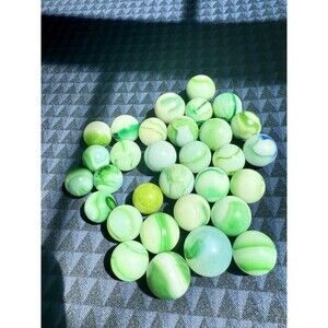 Vtg. Akro Agate, Christensen Swirl Green Glass Marbles Collection Of 31